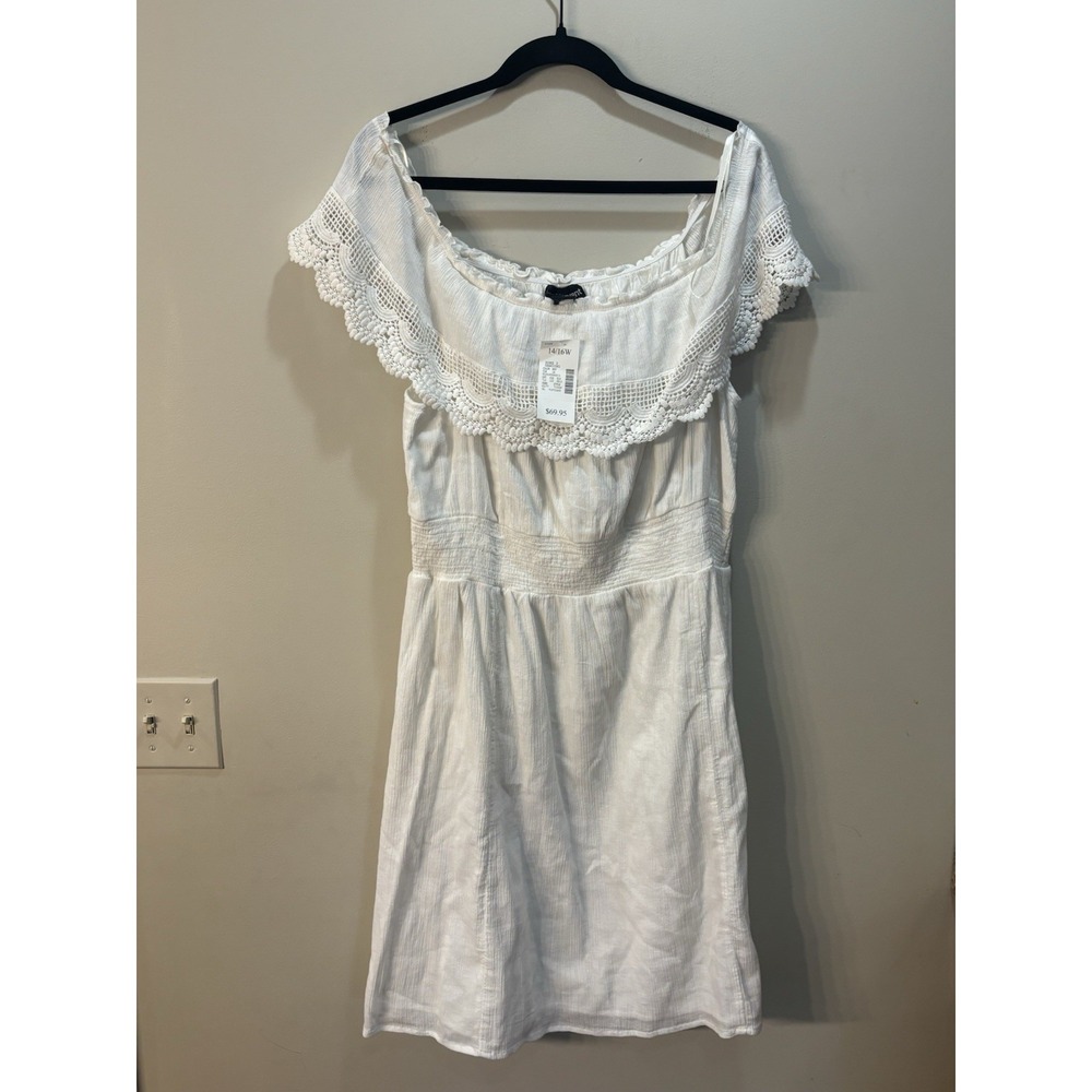 NWT Lane Bryant White Eyelet Prairie‎ Boho Mini Off Shoulder Dress – Size 14/16W